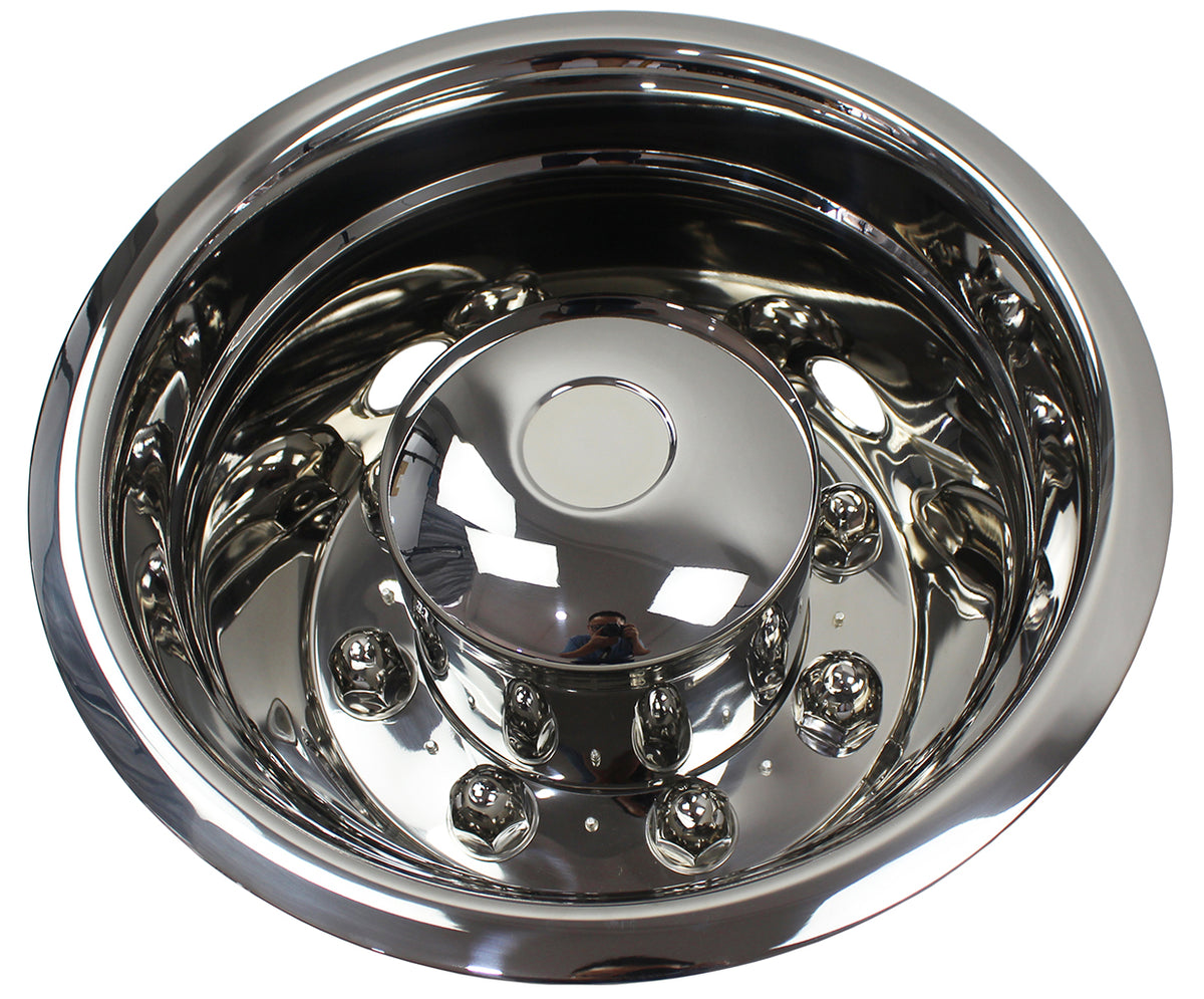 19.5 Inch 8 Lugs Stainless Steel Wheel Simulators 22mm Studs for 19-21 Chevy GMC C4500 C5500 C6500 04-21 Ford F650 04-21 Hino 258 90-21 International 4300 4600 4700 Wheel #28680#50180