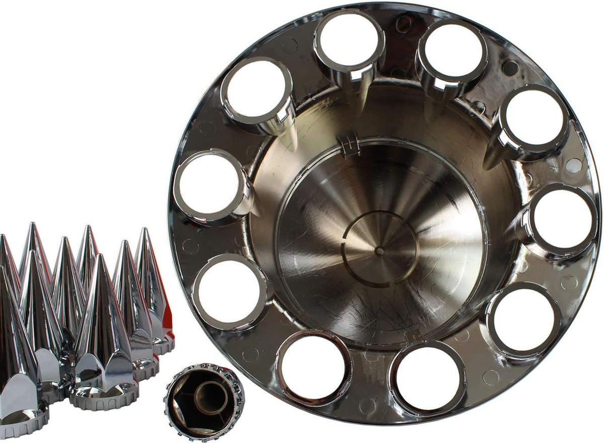 Spiked Chrome ABS Complete Axle Covers Kit Hubcaps with 60 Pieces 33mm Thread on Lug Nut Covers for Semi Trucks