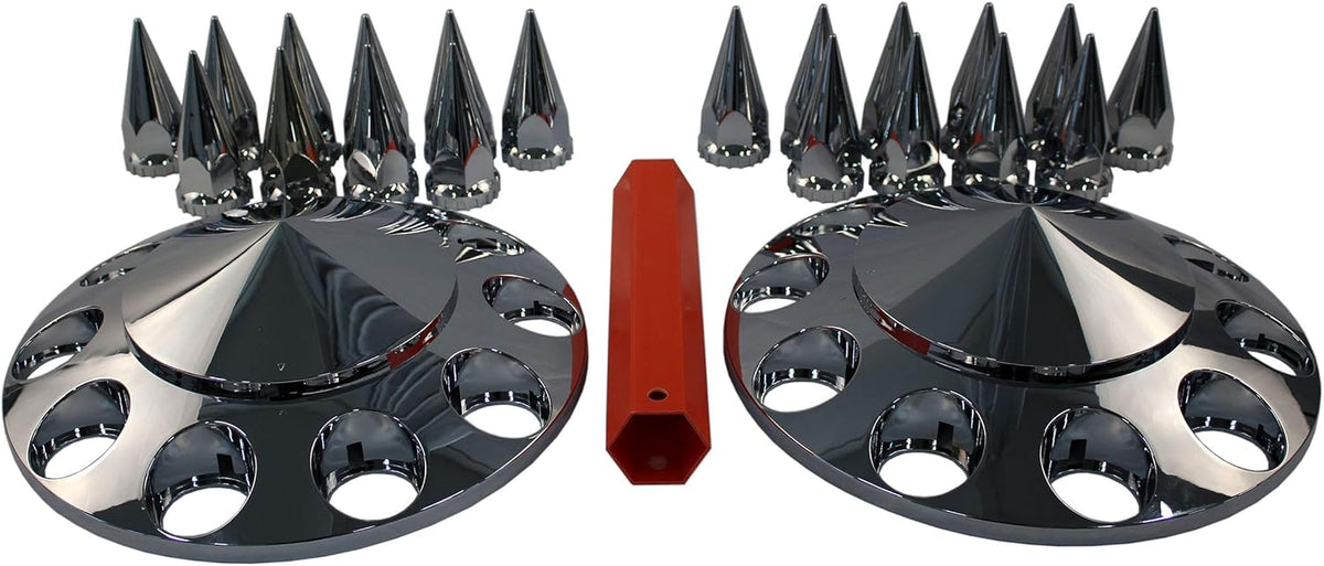 Spiked Chrome ABS Front Axle Covers Kit Hubcaps with 20 Pieces 33mm Thread on Lug Nut Covers for Semi Trucks