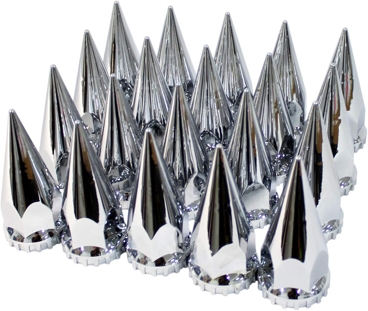 Spiked Chrome ABS Front Axle Covers Kit Hubcaps with 20 Pieces 33mm Thread on Lug Nut Covers for Semi Trucks