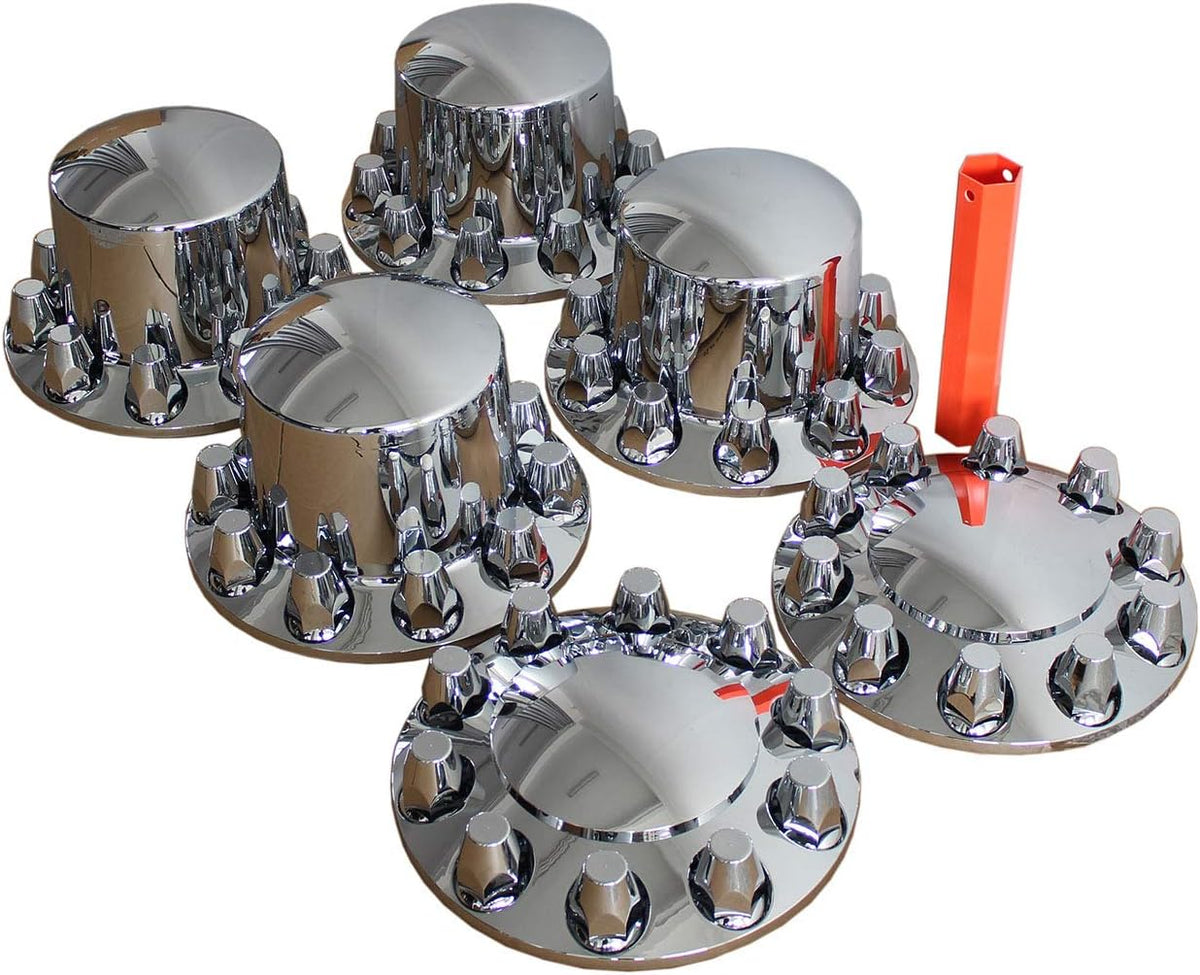 Standard Chrome ABS Complete Axle Cover Kit Hubcaps with 60 Pieces 33mm Thread on Lug Nut Covers for Semi Trucks