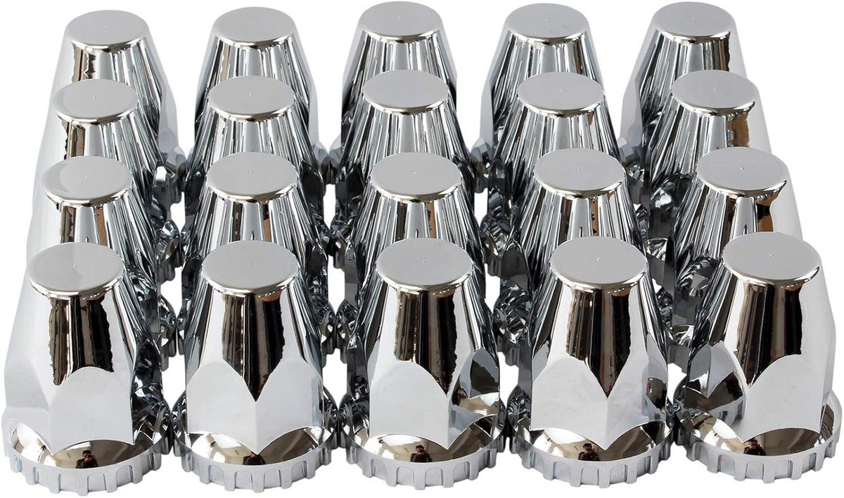 Chrome ABS Complete Axle Cover Set with Standard Hub Caps and 33mm Screw-On Lug Nut Covers for Semi Trucks (2 Front)