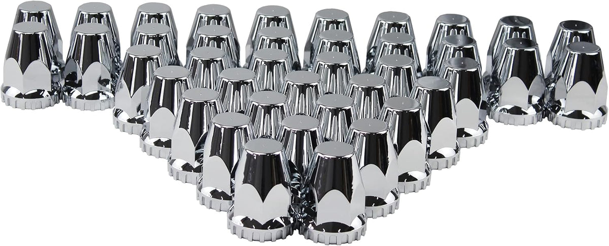 Chrome ABS Complete Axle Cover Set with Standard Hub Caps and 33mm Screw-On Lug Nut Covers for Semi Trucks (4 Rear)