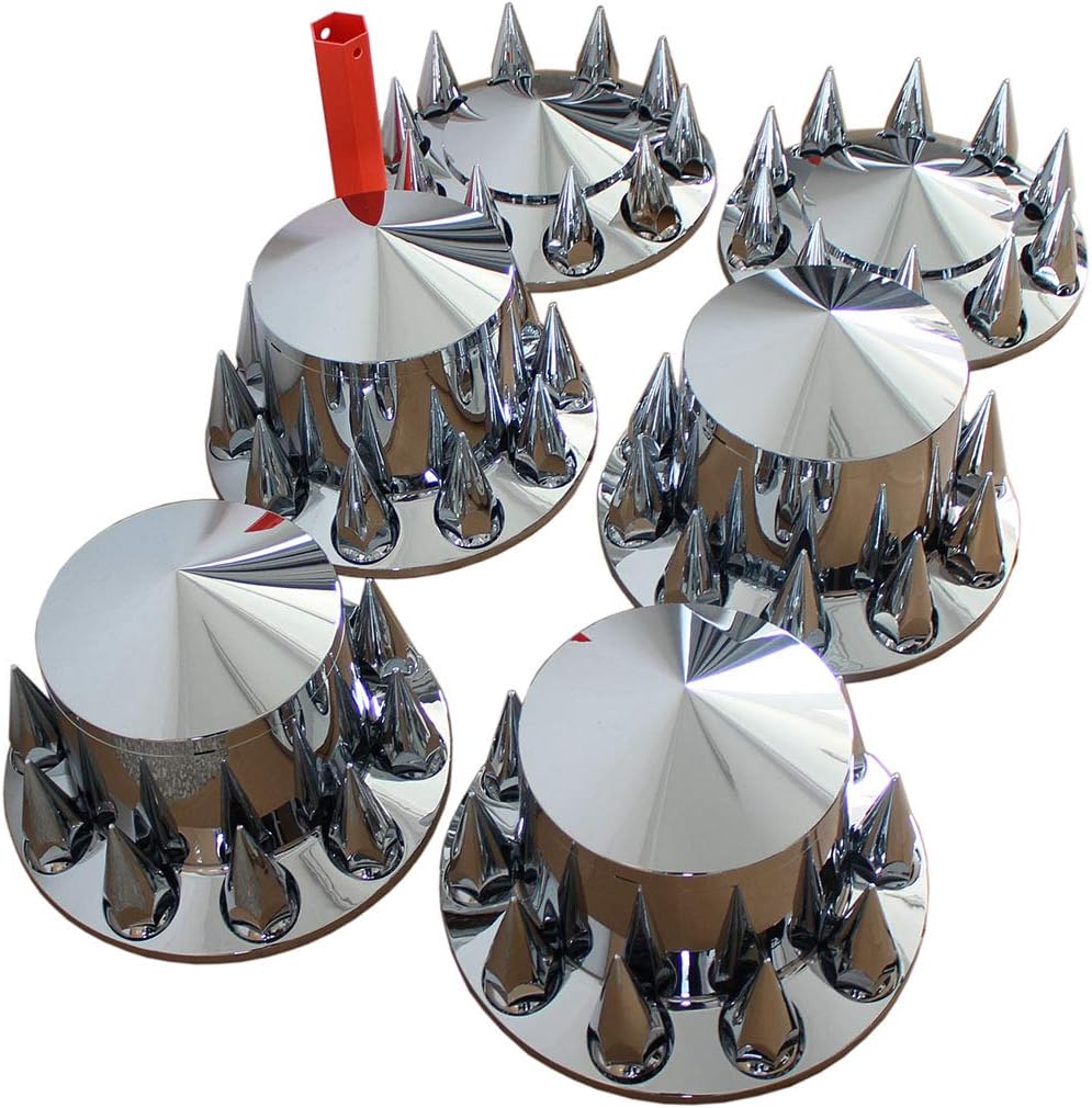 Spiked Chrome ABS Complete Axle Covers Kit Hubcaps with 60 Pieces 33mm Thread on Lug Nut Covers for Semi Trucks