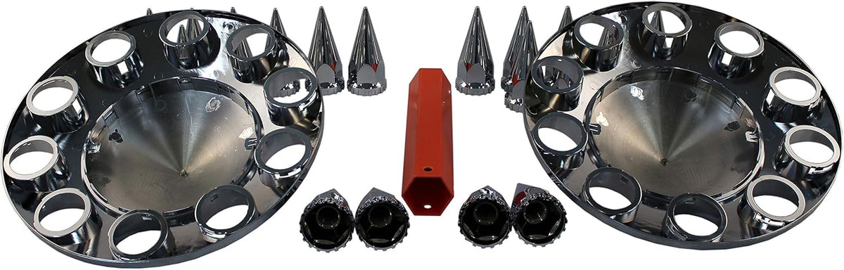 Spiked Chrome ABS Front Axle Covers Kit Hubcaps with 20 Pieces 33mm Thread on Lug Nut Covers for Semi Trucks