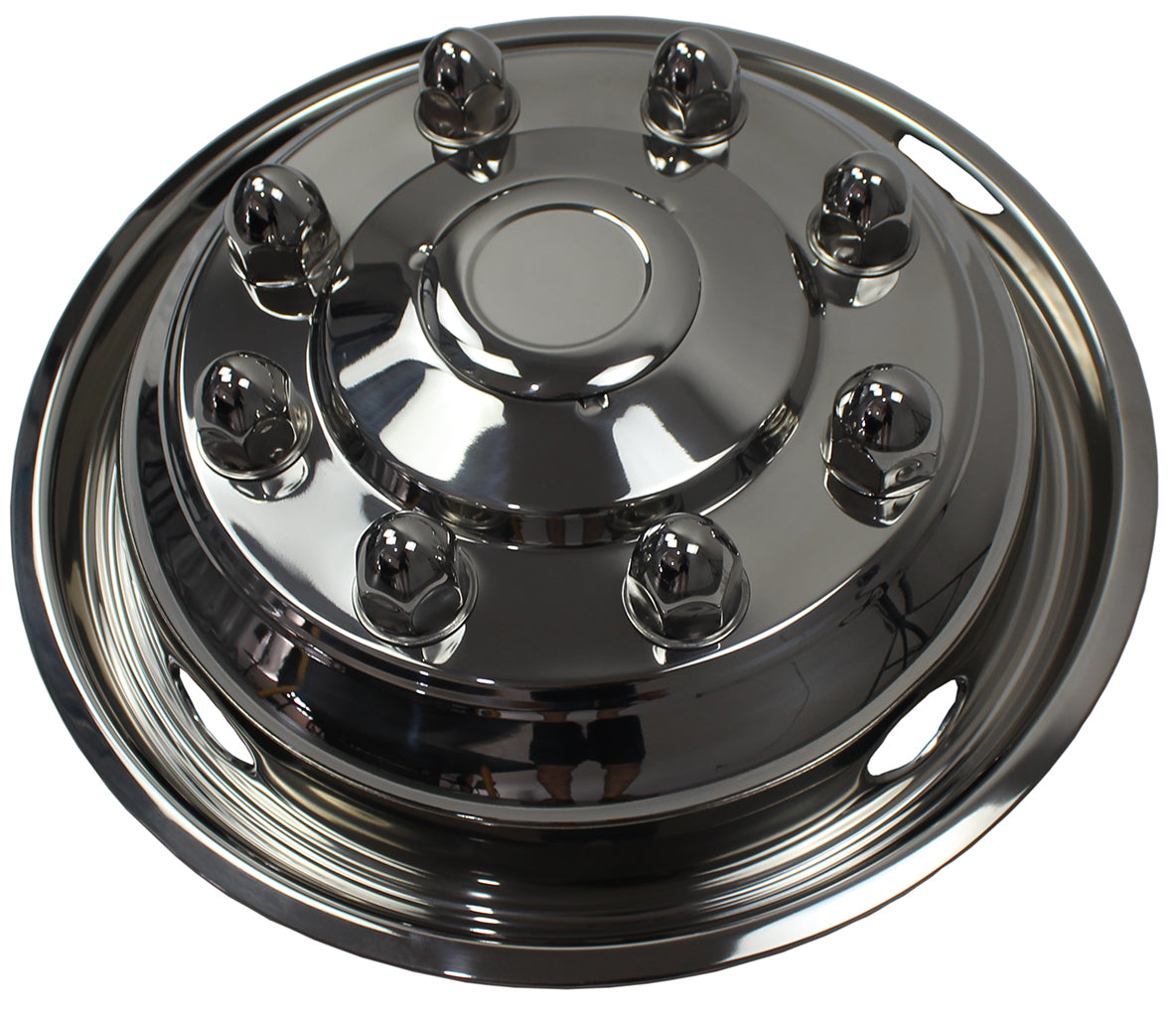 19.5 Inch 8 Lugs Stainless Steel Wheel Simulators 22mm Studs for 19-21 Chevy GMC C4500 C5500 C6500 04-21 Ford F650 04-21 Hino 258 90-21 International 4300 4600 4700 Wheel #28680#50180