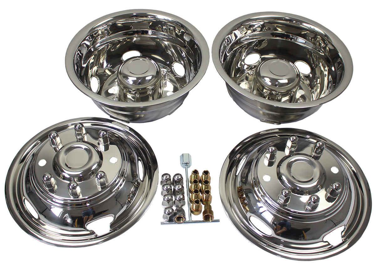 17 Inch 8 Lugs 5 Hand Holes Stainless Steel Wheel Simulators for 2011-2021 Chevy GMC 3500 Dually Wheel Truck