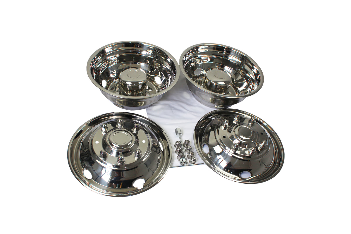 4pcs 19.5" Polished Stainless Steel Dually Wheel Simulators,5 Hand Hole Hubcaps for 1999-2004 Ford F450/F550