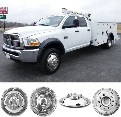 19.5" Polished 304L Stainless Steel Dually Wheel Simulators, Protective Bolt On Wheel Covers, 10 Lug 5 Hand Hole Hubcaps Fit for 2008-2025 Dodge Ram 4500/5500