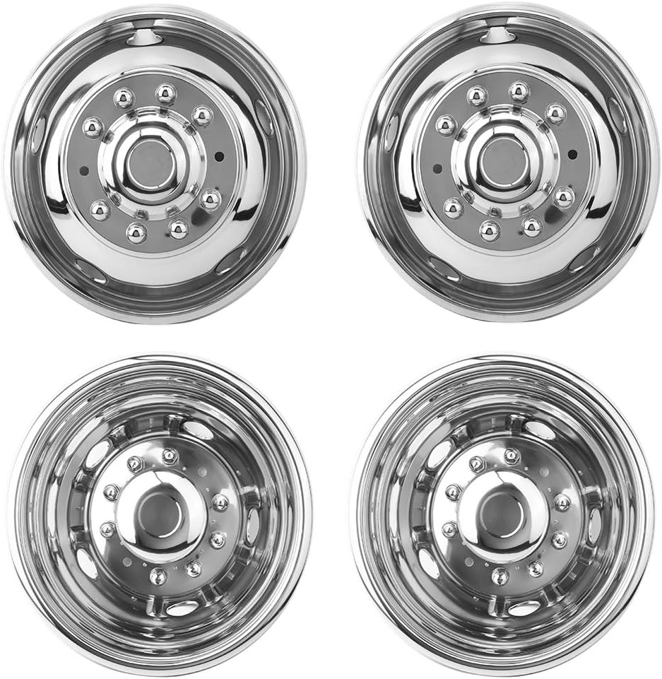 19.5" Polished 304L Stainless Steel Dually Wheel Simulators, Protective Bolt On Wheel Covers, 10 Lug 5 Hand Hole Hubcaps Fit for 2008-2025 Dodge Ram 4500/5500