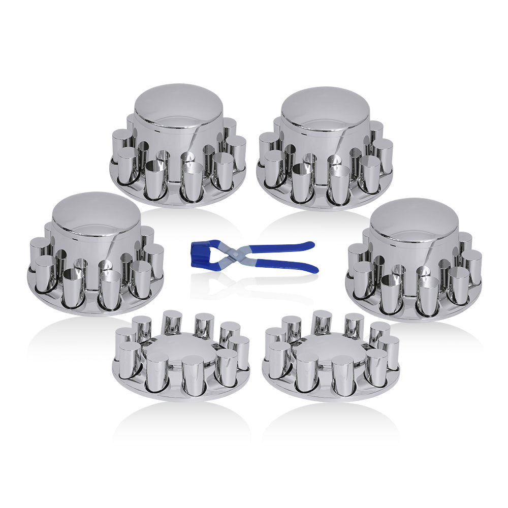 Semi-Truck Axle Wheel Covers - Includes 2 front wheel covers and 4 rear wheel covers, equipped with 33mm cylindrical threaded hub nut covers