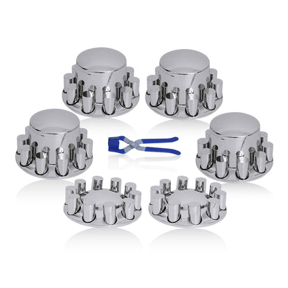 Semi-Truck Axle Wheel Covers - Includes 2 front wheel covers and 4 rear wheel covers, equipped with 33mm cylindrical threaded hub nut covers