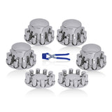 Semi-Truck Axle Wheel Covers - Includes 2 front wheel covers and 4 rear wheel covers, equipped with 33mm cylindrical threaded hub nut covers