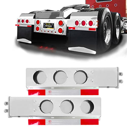30“ long Stainless Steel Mud Flap Hanger Rear Bar with Light Cutouts 2.5" Bolt Spacing,Spring Loaded  with Reflective Plate