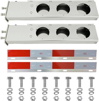 30“ long Stainless Steel Mud Flap Hanger Rear Bar with Light Cutouts 2.5" Bolt Spacing,Spring Loaded  with Reflective Plate