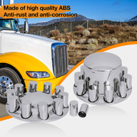 Semi-Truck Axle Wheel Covers - Includes 2 front wheel covers and 4 rear wheel covers, equipped with 33mm cylindrical threaded hub nut covers