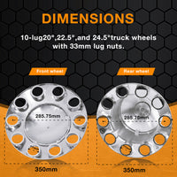 Semi-Truck Axle Wheel Covers - Includes 2 front wheel covers and 4 rear wheel covers, equipped with 33mm cylindrical threaded hub nut covers