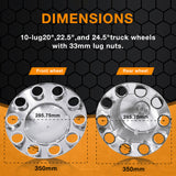 Semi-Truck Axle Wheel Covers - Includes 2 front wheel covers and 4 rear wheel covers, equipped with 33mm cylindrical threaded hub nut covers