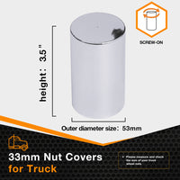 33mm by 3-1/2" Lug Nut Covers Thread On Flat Top Cylinder ABS Chrome Nut Cover for Semi Trucks Trailers(60pcs)