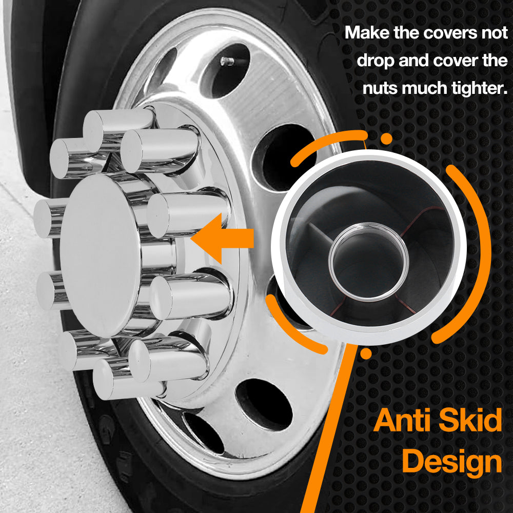 33mm by 3-1/2" Lug Nut Covers Thread On Flat Top Cylinder ABS Chrome Nut Cover for Semi Trucks Trailers(60pcs)