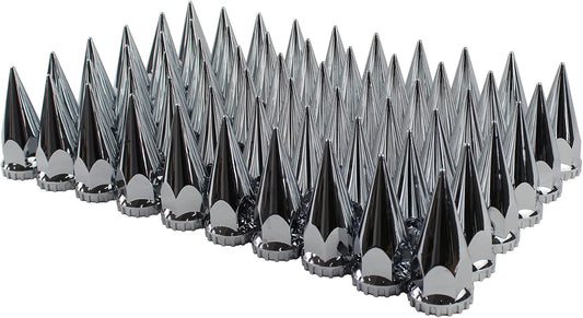 ABS Chrome Plastic 33mm Thread-on Spiked Lug Nut Covers for Semi Trucks (Pack of 60)