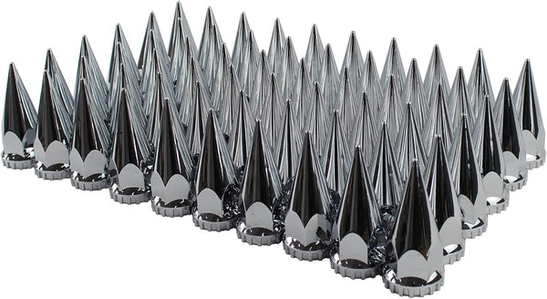 ABS Chrome Plastic 33mm Thread-on Spiked Lug Nut Covers for Semi Trucks (Pack of 60)