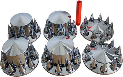 Spiked Chrome ABS Complete Axle Covers Kit Hubcaps with 60 Pieces 33mm Thread on Lug Nut Covers for Semi Trucks