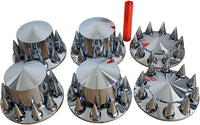 Spiked Chrome ABS Complete Axle Covers Kit Hubcaps with 60 Pieces 33mm Thread on Lug Nut Covers for Semi Trucks