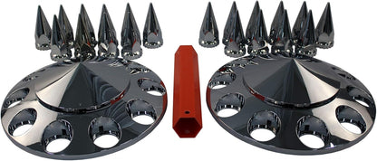 Spiked Chrome ABS Front Axle Covers Kit Hubcaps with 20 Pieces 33mm Thread on Lug Nut Covers for Semi Trucks