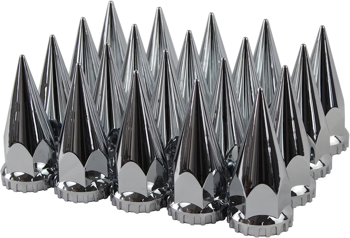 ABS Chrome Plastic 33mm Thread-on Spiked Lug Nut Covers for Semi Trucks (Pack of 20)