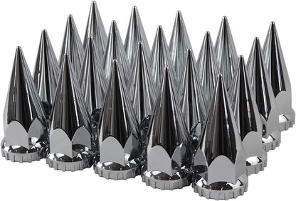 ABS Chrome Plastic 33mm Thread-on Spiked Lug Nut Covers for Semi Trucks (Pack of 20)