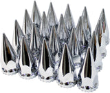 Spiked Chrome ABS Front Axle Covers Kit Hubcaps with 20 Pieces 33mm Thread on Lug Nut Covers for Semi Trucks
