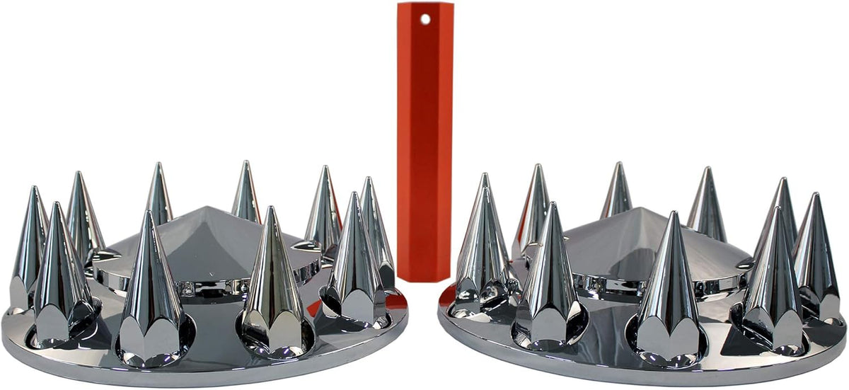 Spiked Chrome ABS Front Axle Covers Kit Hubcaps with 20 Pieces 33mm Thread on Lug Nut Covers for Semi Trucks
