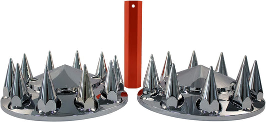 Spiked Chrome ABS Front Axle Covers Kit Hubcaps with 20 Pieces 33mm Thread on Lug Nut Covers for Semi Trucks