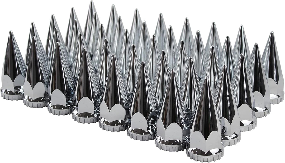 ABS Chrome Plastic 33mm Thread-on Spiked Lug Nut Covers for Semi Trucks (Pack of 40)