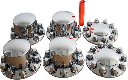 Standard Chrome ABS Complete Axle Cover Kit Hubcaps with 60 Pieces 33mm Thread on Lug Nut Covers for Semi Trucks