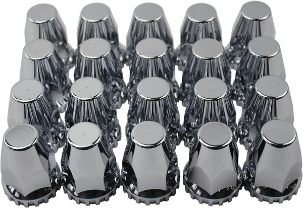 ABS Chrome Plastic 33mm Thread-on Standard Lug Nut Covers for Semi Trucks (Pack of 20)