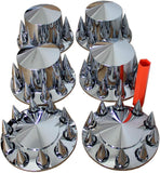 Spiked Chrome ABS Complete Axle Covers Kit Hubcaps with 60 Pieces 33mm Thread on Lug Nut Covers for Semi Trucks