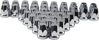 Chrome ABS Complete Axle Cover Set with Standard Hub Caps and 33mm Screw-On Lug Nut Covers for Semi Trucks (4 Rear)