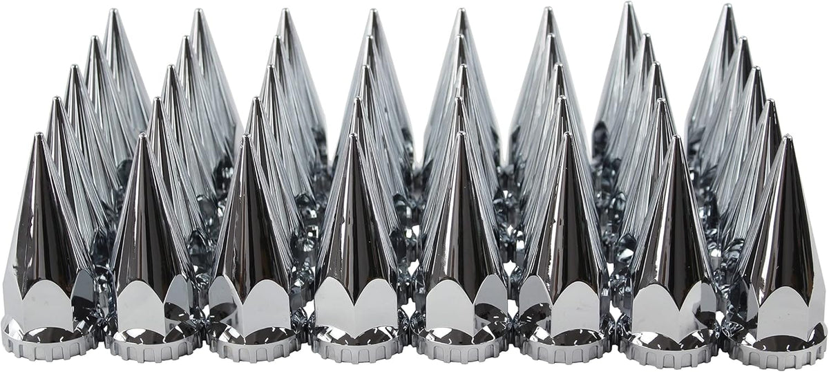 ABS Chrome Plastic 33mm Thread-on Spiked Lug Nut Covers for Semi Trucks (Pack of 40)