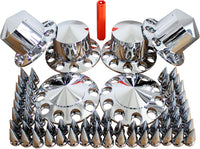 Spiked Chrome ABS Complete Axle Covers Kit Hubcaps with 60 Pieces 33mm Thread on Lug Nut Covers for Semi Trucks