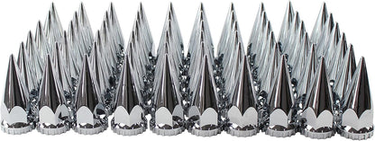 ABS Chrome Plastic 33mm Thread-on Spiked Lug Nut Covers for Semi Trucks (Pack of 60)