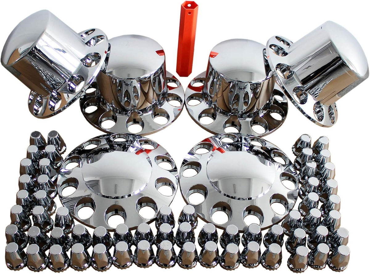 Standard Chrome ABS Complete Axle Cover Kit Hubcaps with 60 Pieces 33mm Thread on Lug Nut Covers for Semi Trucks