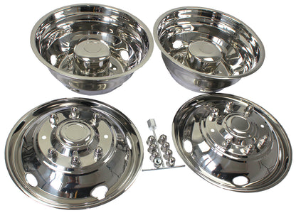 19.5" Polished Stainless Steel Dually Wheel Simulators,5 Hand Hole Hubcaps for 2003-2004 Ford F450/F550