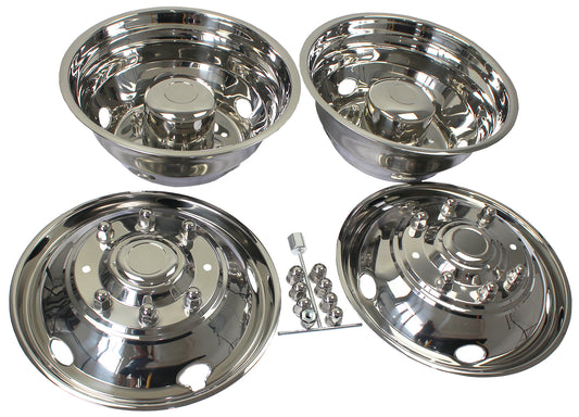 19.5" Polished Stainless Steel Dually Wheel Simulators,5 Hand Hole Hubcaps for 2003-2004 Ford F450/F550