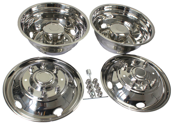19.5" Polished Stainless Steel Dually Wheel Simulators,5 Hand Hole Hubcaps for 2003-2004 Ford F450/F550