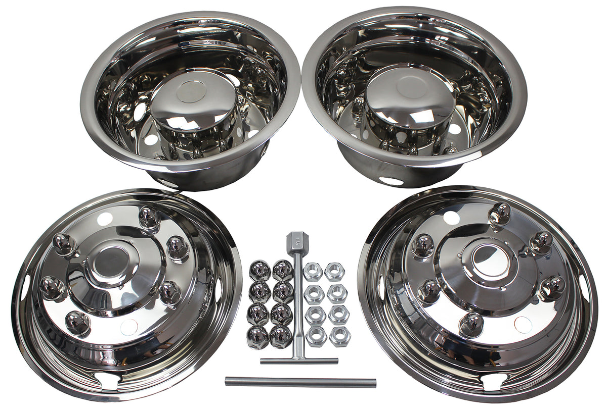 19.5 Inch 8 Lugs Stainless Steel Wheel Simulators 22mm Studs for 19-21 Chevy GMC C4500 C5500 C6500 04-21 Ford F650 04-21 Hino 258 90-21 International 4300 4600 4700 Wheel #28680#50180
