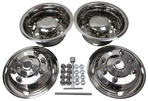 19.5 Inch 8 Lugs Stainless Steel Wheel Simulators 22mm Studs for 19-21 Chevy GMC C4500 C5500 C6500 04-21 Ford F650 04-21 Hino 258 90-21 International 4300 4600 4700 Wheel #28680#50180