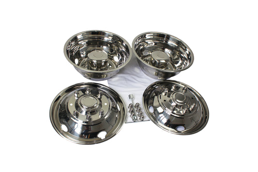 4pcs 19.5" Polished Stainless Steel Dually Wheel Simulators,5 Hand Hole Hubcaps for 1999-2004 Ford F450/F550