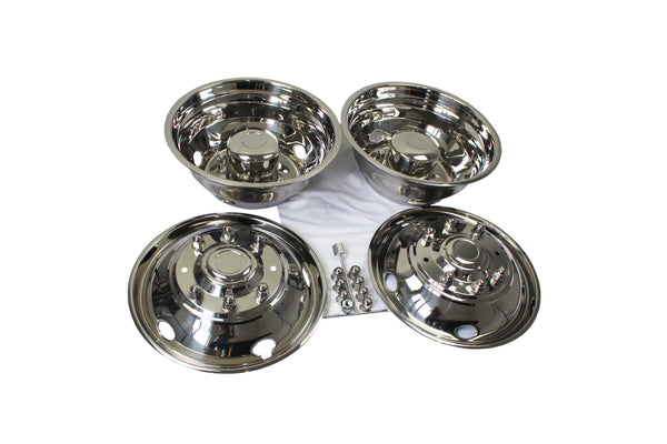 4pcs 19.5" Polished Stainless Steel Dually Wheel Simulators,5 Hand Hole Hubcaps for 1999-2004 Ford F450/F550